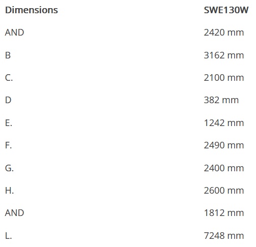 SUNWARD SWE130W wheel excavator dimension