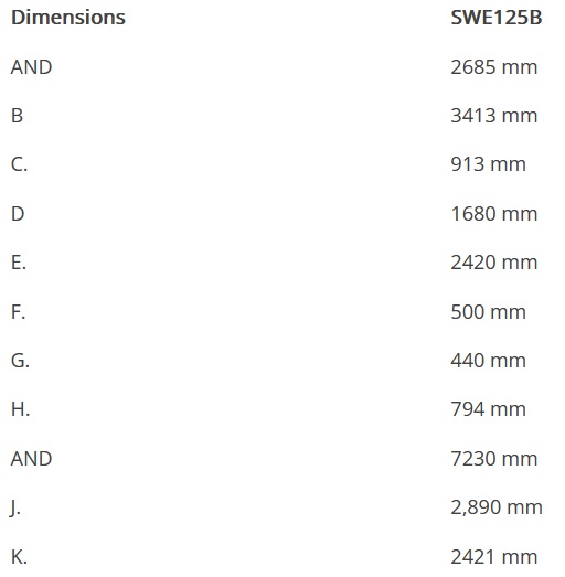 Sunward SWE125B excavator dimensions